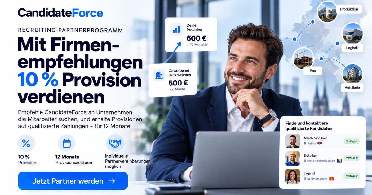 Recruiting Partnerprogramm: 10 % Provision | CandidateForce